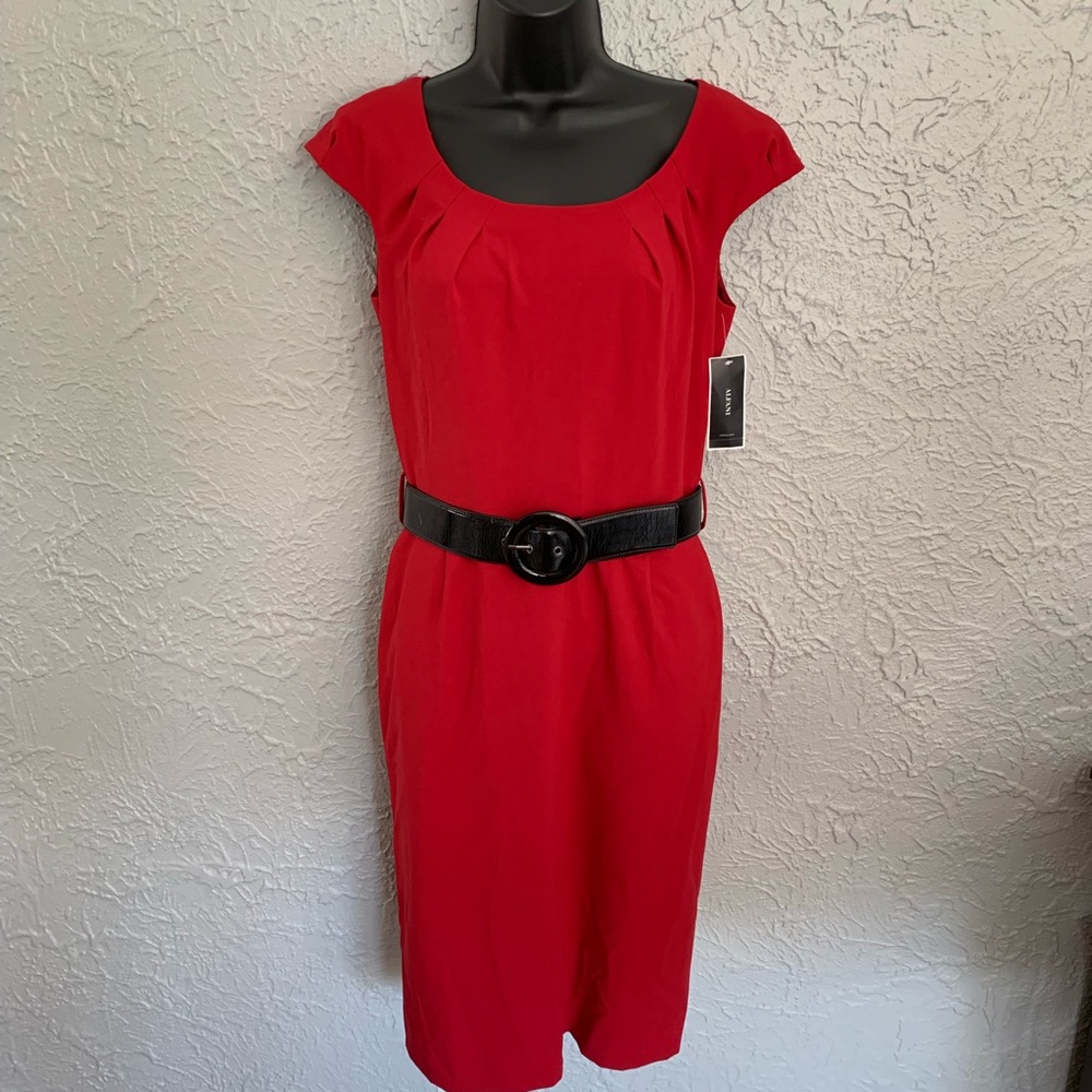 NWT Alfani red cap sleeve dress with black belt- 4